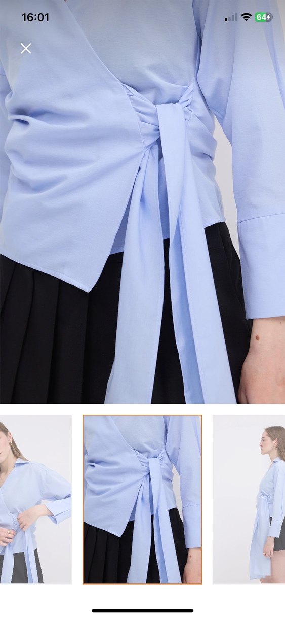 Mavi V Yaka Pilili Kadın Mini Gömlek - Görsel 2