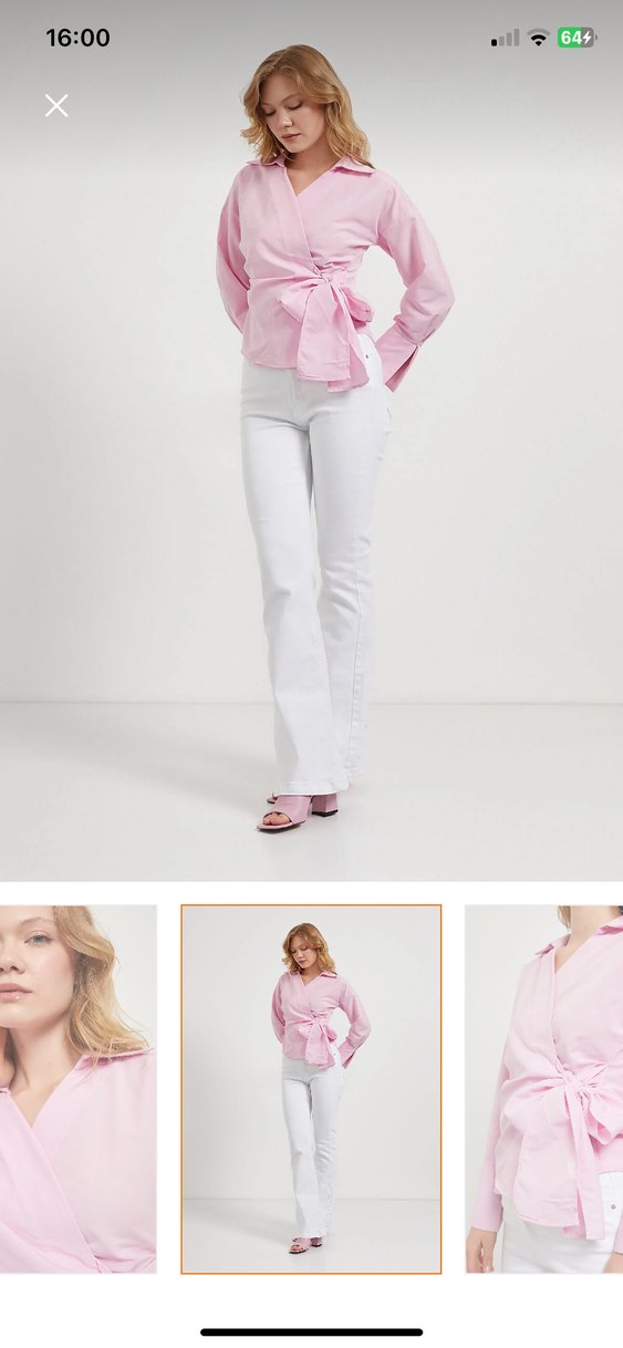 Pembe V Yaka Uzun Kollu Kadın Gömlek - Görsel 2