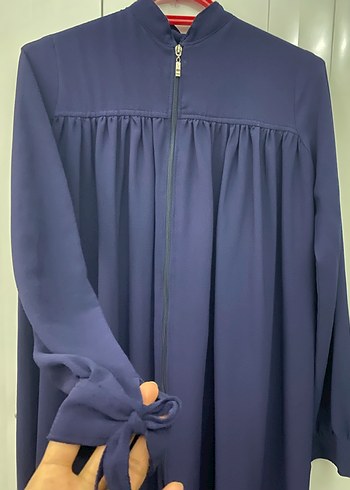 Lacivert Uzun Kollu Tesettür Elbise - Görsel 3