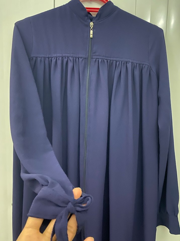 Lacivert Uzun Kollu Tesettür Elbise - Görsel 3