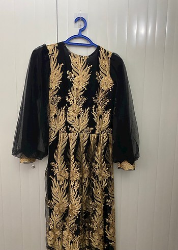 Uzun Kollu Altın Nakışlı Bohem Kadın Elbise - Görsel 4