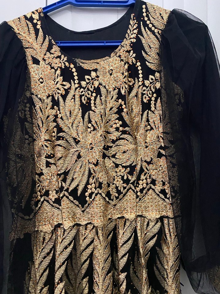 Uzun Kollu Altın Nakışlı Bohem Kadın Elbise - Görsel 3