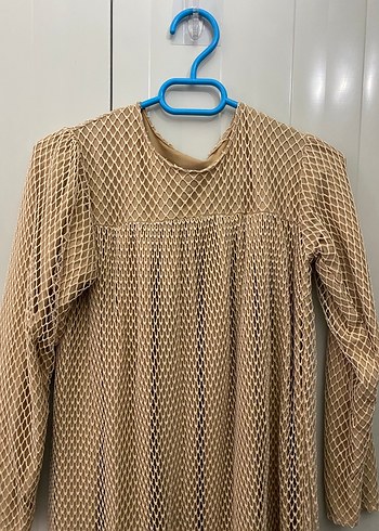 Bej Piliseli Uzun Kollu Bohem Elbise - Görsel 2