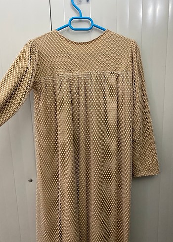 Bej Piliseli Uzun Kollu Bohem Elbise - Görsel 3