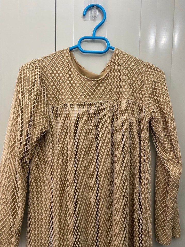 Bej Piliseli Uzun Kollu Bohem Elbise - Görsel 2