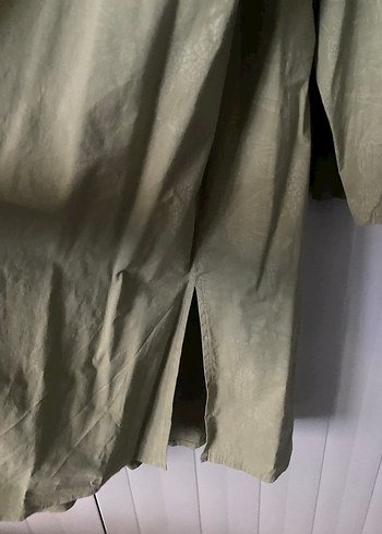 Kadın Keten Midi Gömlek - Haki - Görsel 5