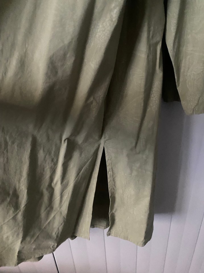 Kadın Keten Midi Gömlek - Haki - Görsel 5