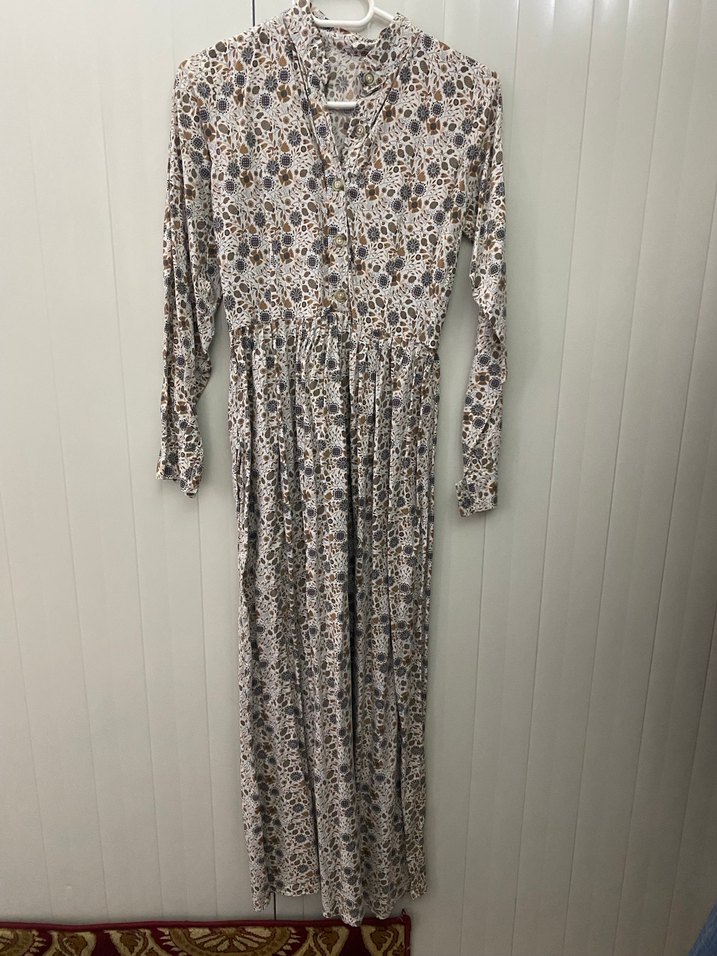 Uzun Bohem Pamuklu Düğmeli Elbise - Görsel 2