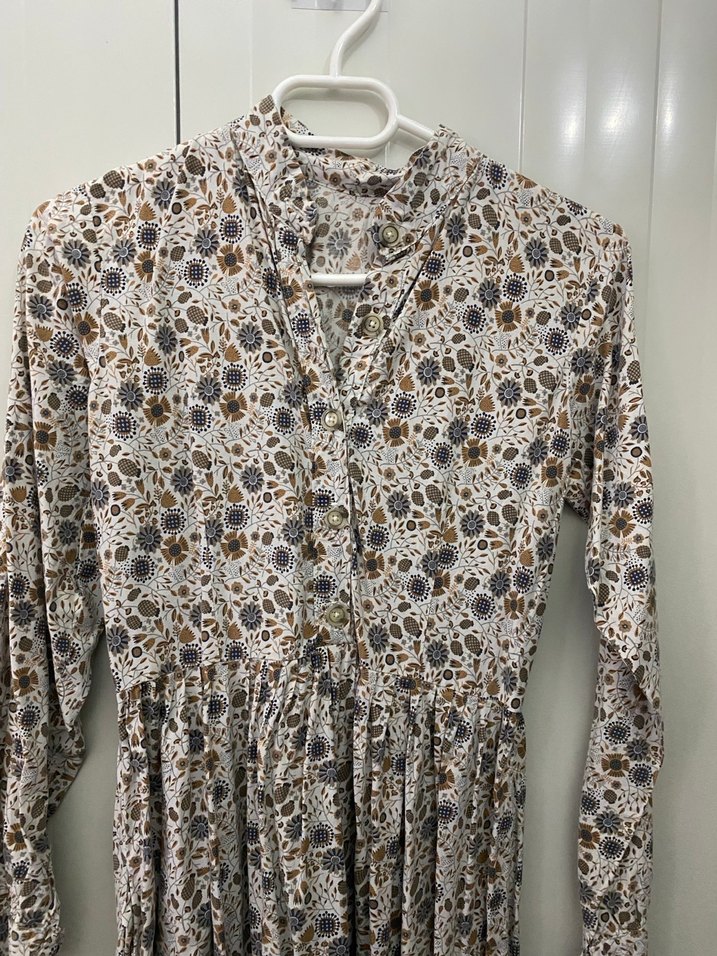 Uzun Bohem Pamuklu Düğmeli Elbise - Görsel 3