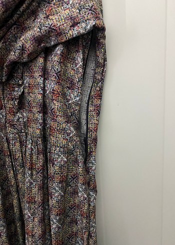 Düğmeli Gri Bohem Uzun Kollu Elbise - Görsel 5