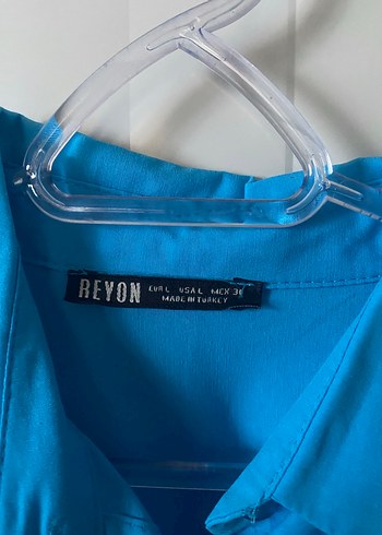 Mavi Düğmeli Keten Kadın Gömlek - Görsel 2