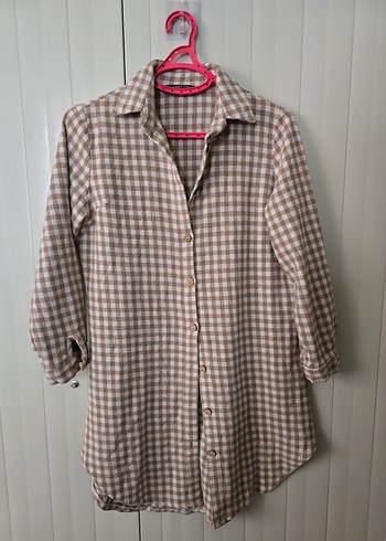 Bej Uzun Kollu Midi Kadın Gömlek - Görsel 2