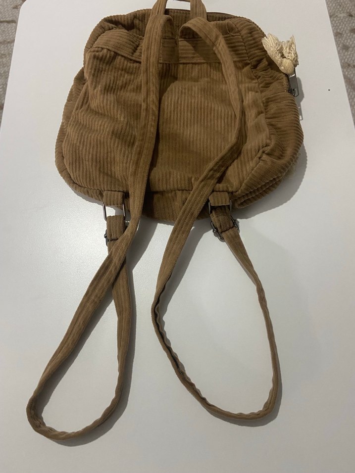 Bej Süet Fermuarlı Kadın Sırt Çantası - Görsel 2