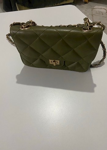 Kadın Zincir Detaylı Haki Deri Çanta - Görsel 2