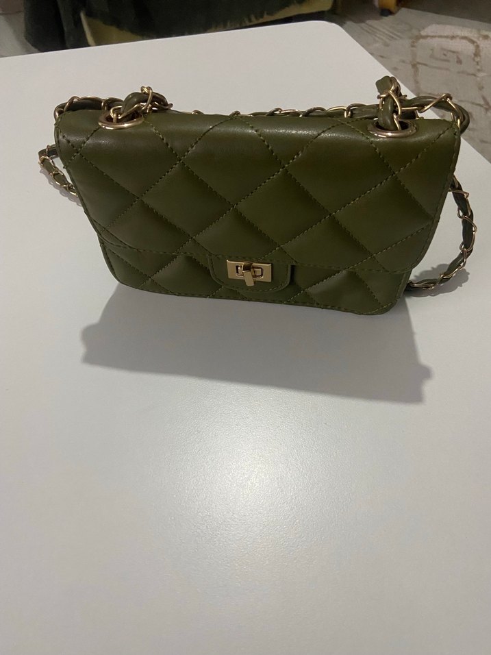 Kadın Zincir Detaylı Haki Deri Çanta - Görsel 2