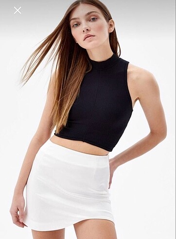 Bershka Saten Beyaz Mini Etek