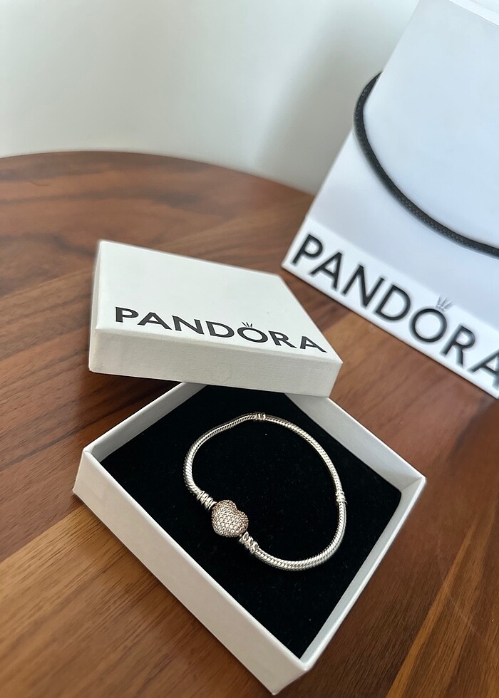 Pandora Pembe Altın Kaplama Kalpli Gümüş Bileklik - Görsel 5