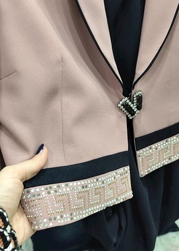 Düğmeli somon rengi maxi boy kadın ikili Takım Elbise - Görsel 2