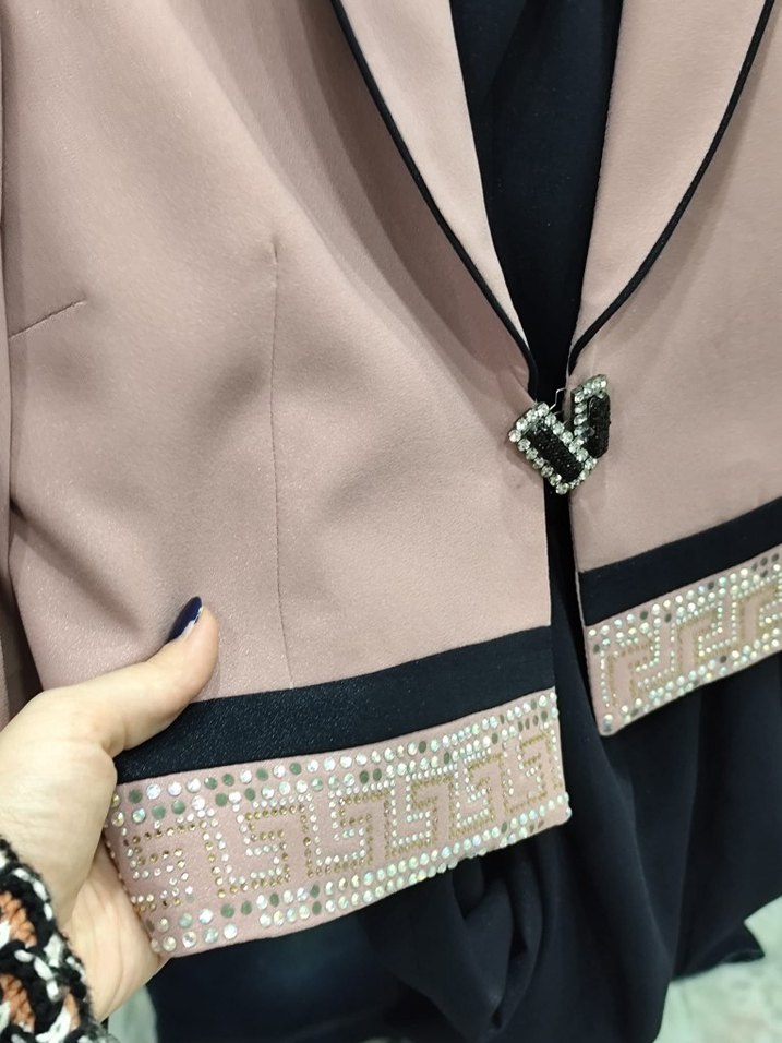 Düğmeli somon rengi maxi boy kadın ikili Takım Elbise - Görsel 2