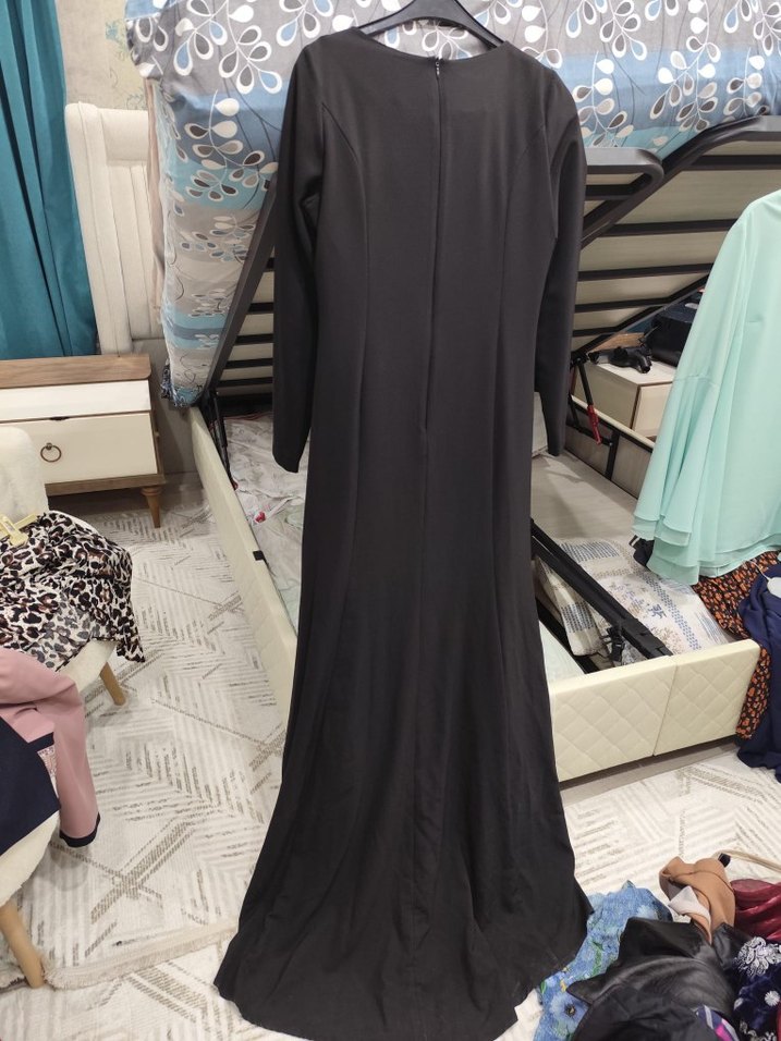 Uzun Siyah Drapeli Kadın Abiye Elbise - Görsel 4