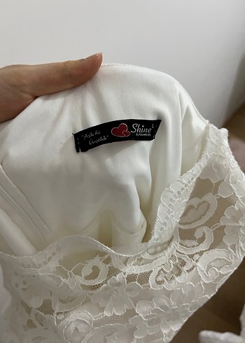 Beyaz Dantel Midi Straplez Elbise - Görsel 2