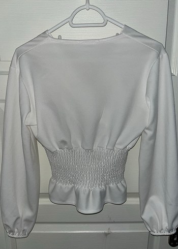 Beyaz V Yaka Uzun Kollu Kadın Bluz - Görsel 2
