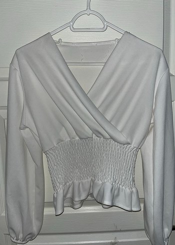 Beyaz V Yaka Uzun Kollu Kadın Bluz - Görsel 4