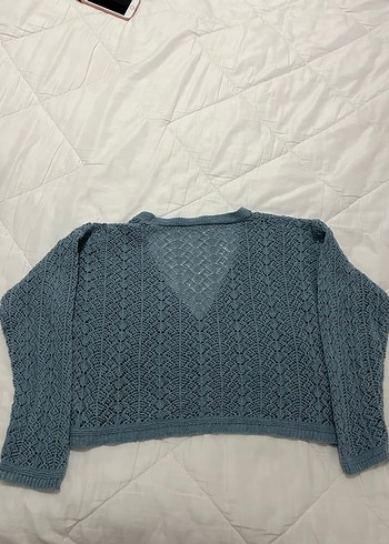 Turkuaz V Yaka Örgü Kadın Hırka - Görsel 4