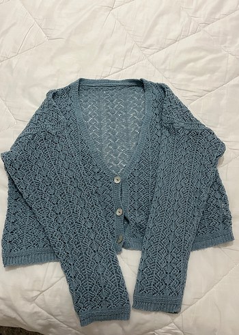 Turkuaz V Yaka Örgü Kadın Hırka - Görsel 2