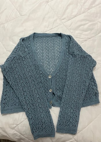 Turkuaz V Yaka Örgü Kadın Hırka - Görsel 3