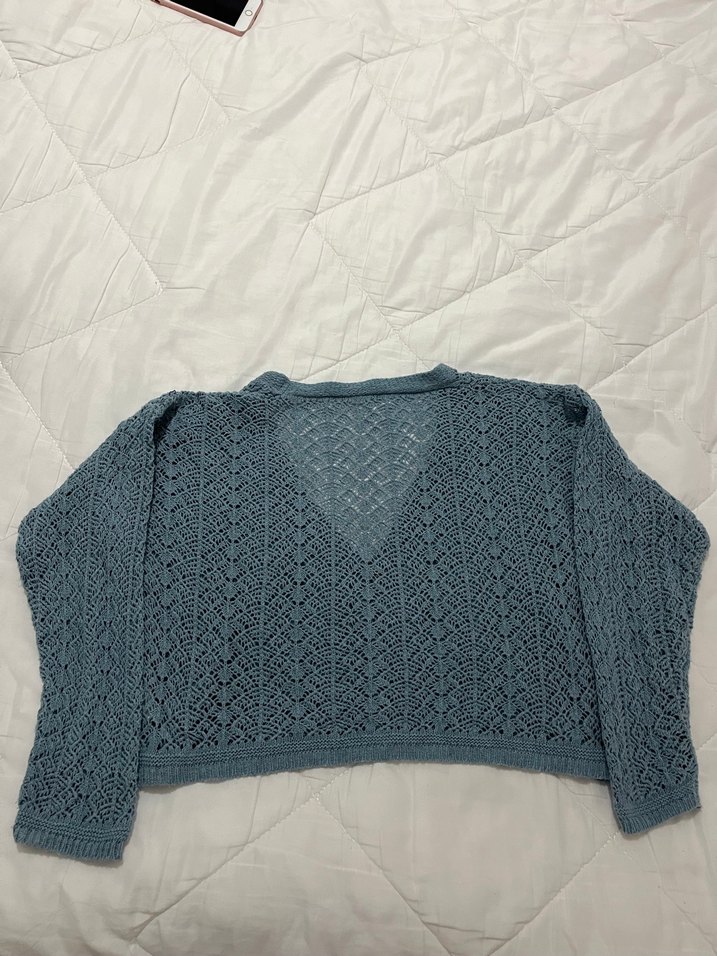 Turkuaz V Yaka Örgü Kadın Hırka - Görsel 4