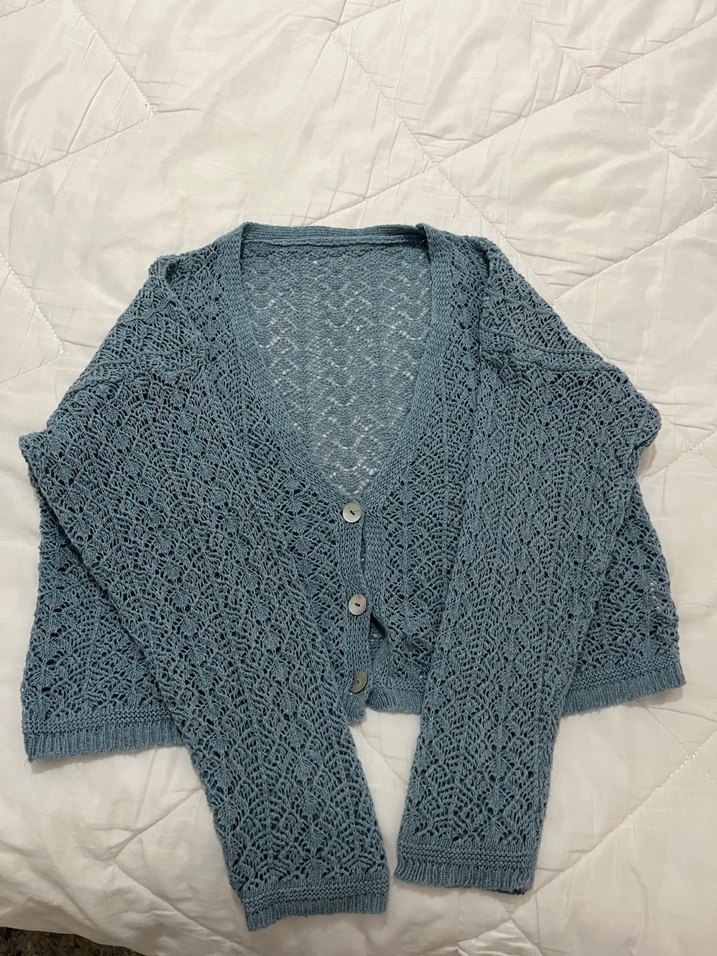 Turkuaz V Yaka Örgü Kadın Hırka - Görsel 2