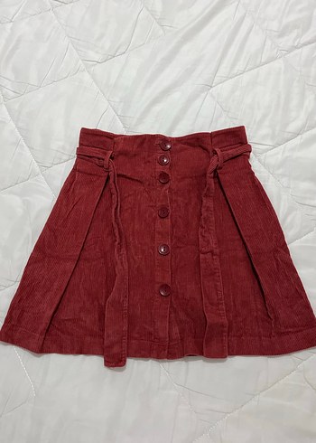 Bordo Süet Düğmeli Kadın Etek - Görsel 2