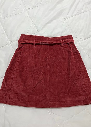 Bordo Süet Düğmeli Kadın Etek - Görsel 3