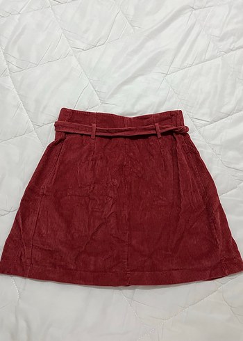 Bordo Süet Düğmeli Kadın Etek - Görsel 4