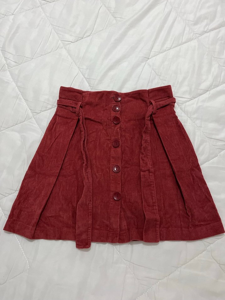 Bordo Süet Düğmeli Kadın Etek - Görsel 2