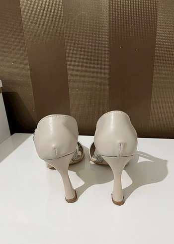 Bej Stiletto Topuklu Kadın Abiye Ayakkabı - Görsel 7