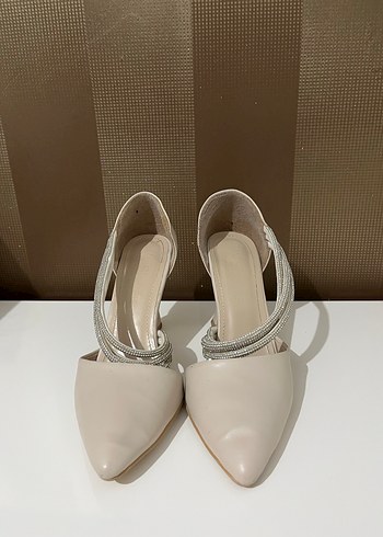 Bej Stiletto Topuklu Kadın Abiye Ayakkabı - Görsel 4