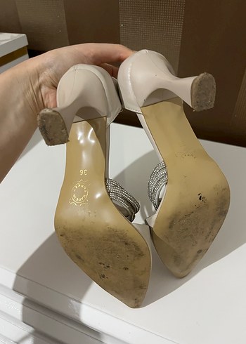 Bej Stiletto Topuklu Kadın Abiye Ayakkabı - Görsel 9