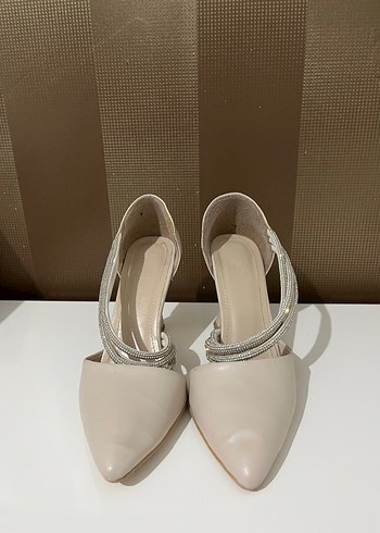 Bej Stiletto Topuklu Kadın Abiye Ayakkabı - Görsel 3