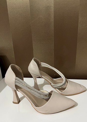 Bej Stiletto Topuklu Kadın Abiye Ayakkabı - Görsel 6