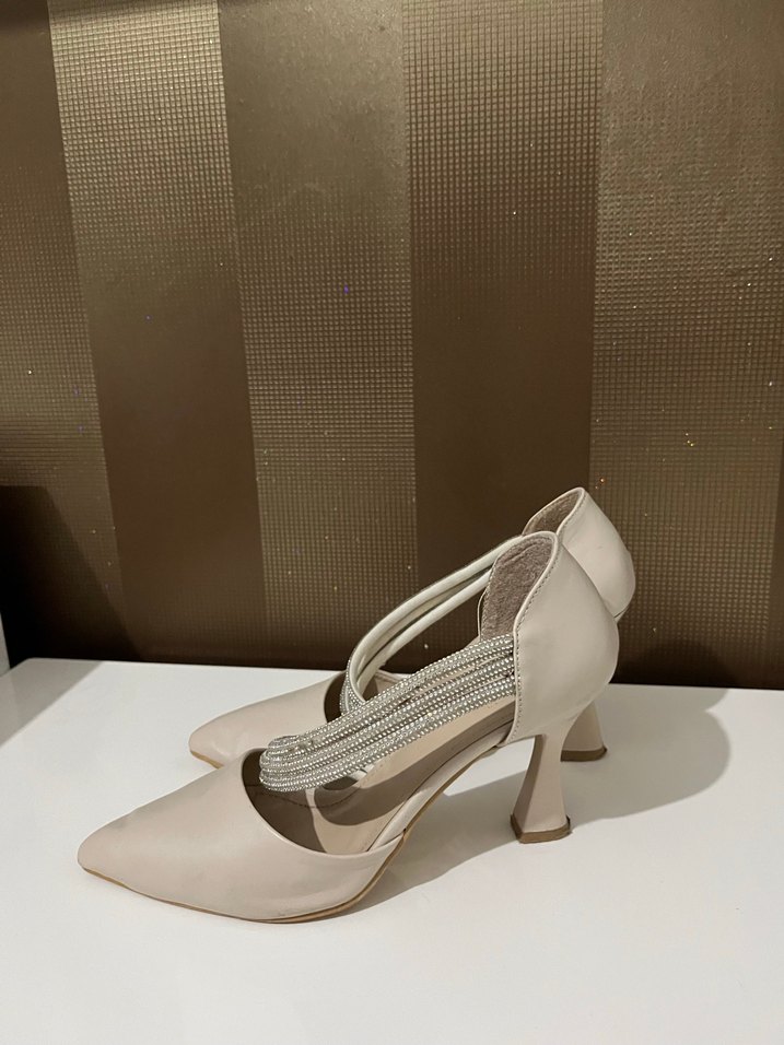Bej Stiletto Topuklu Kadın Abiye Ayakkabı - Görsel 2