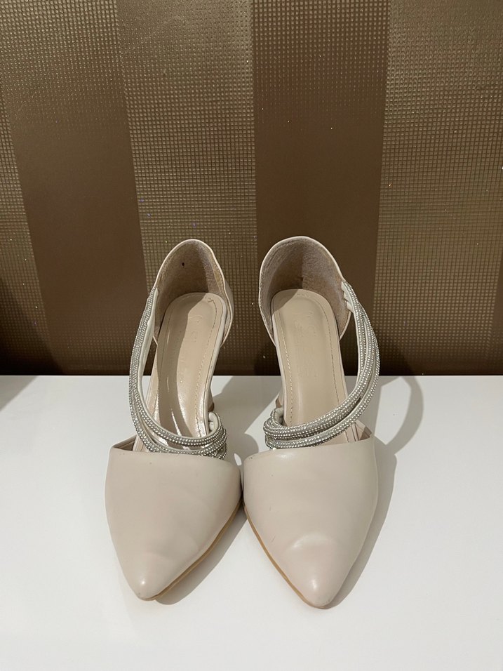 Bej Stiletto Topuklu Kadın Abiye Ayakkabı - Görsel 4