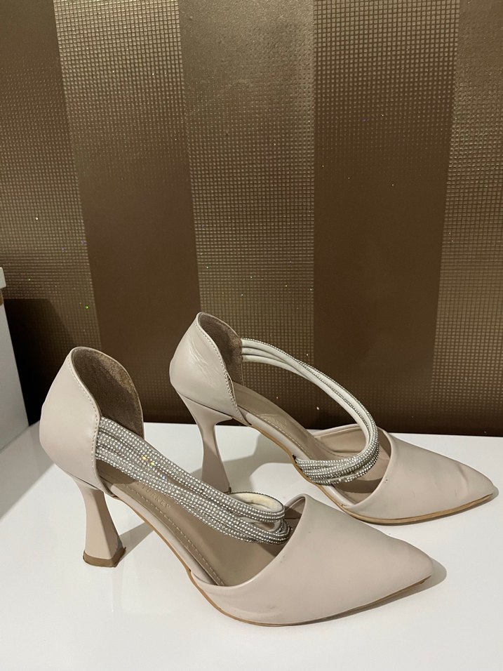 Bej Stiletto Topuklu Kadın Abiye Ayakkabı - Görsel 5