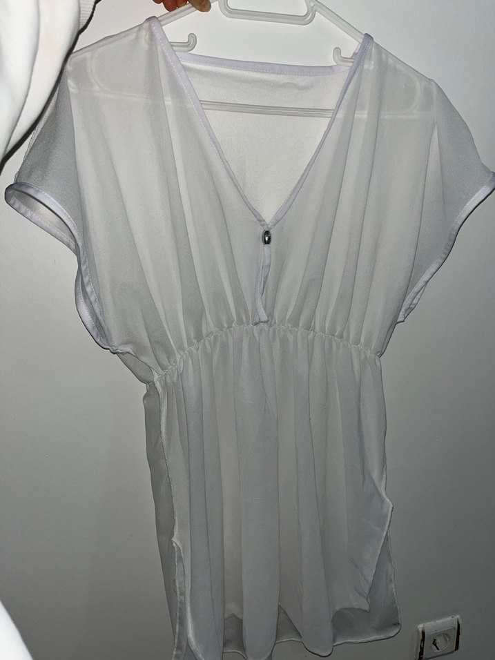 Beyaz V Yakalı Midi Pareo - Görsel 5