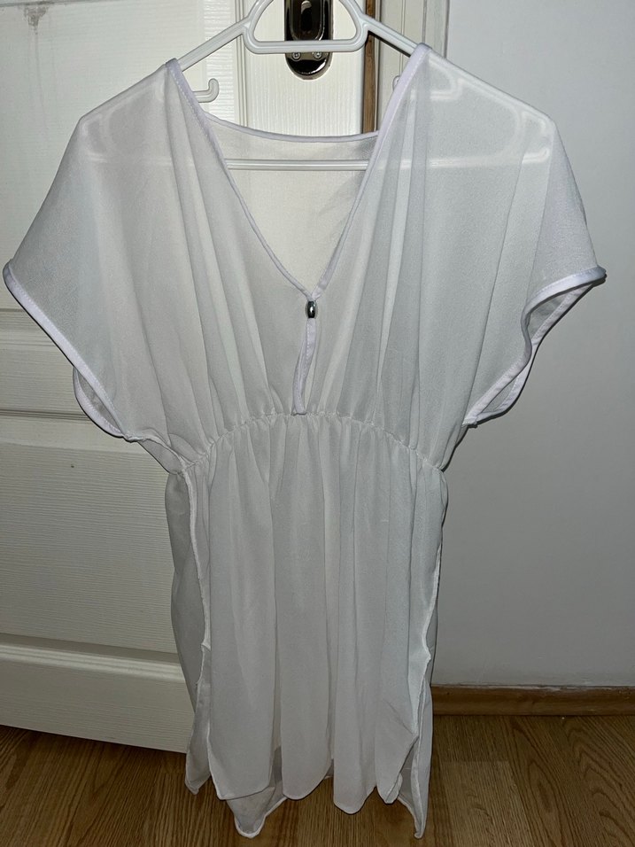 Beyaz V Yakalı Midi Pareo - Görsel 2