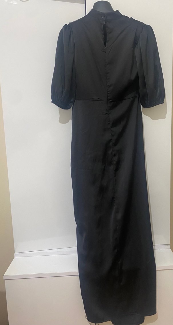 Uzun Siyah Drapeli Kadın Elbise - Görsel 2