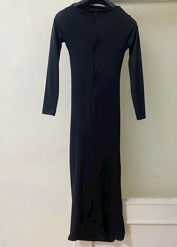 Uzun Siyah Drapeli Kadın Elbise - Görsel 3