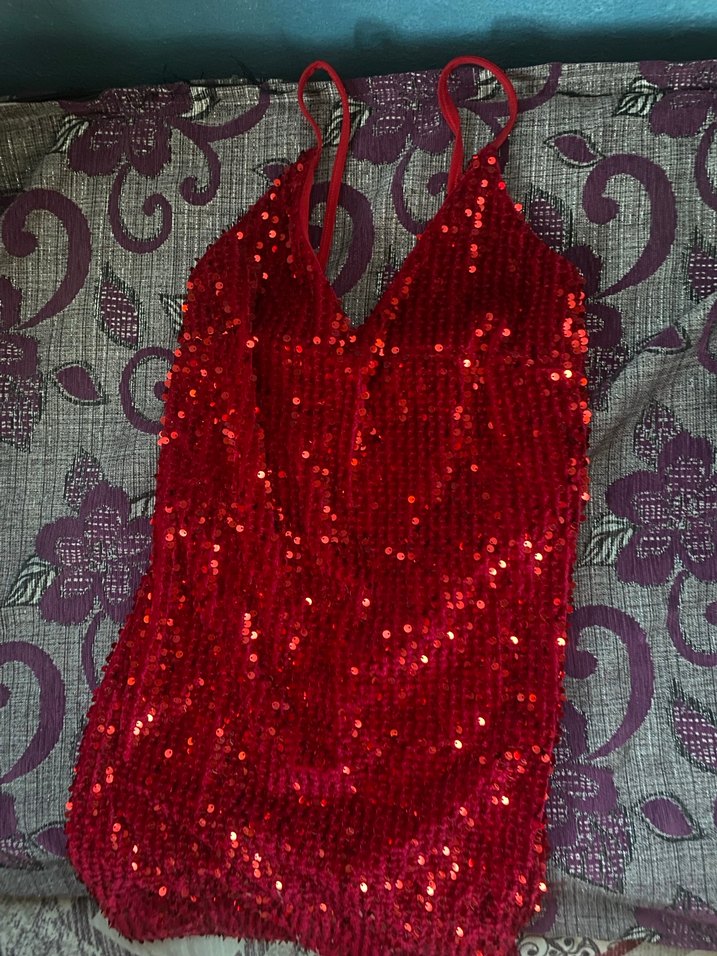 Kırmızı Payetli kısa  Abiye Elbise - Görsel 2