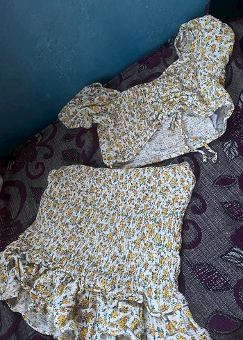 Sarı Mini Bohem Renkli Kadın etekli takım - Görsel 2